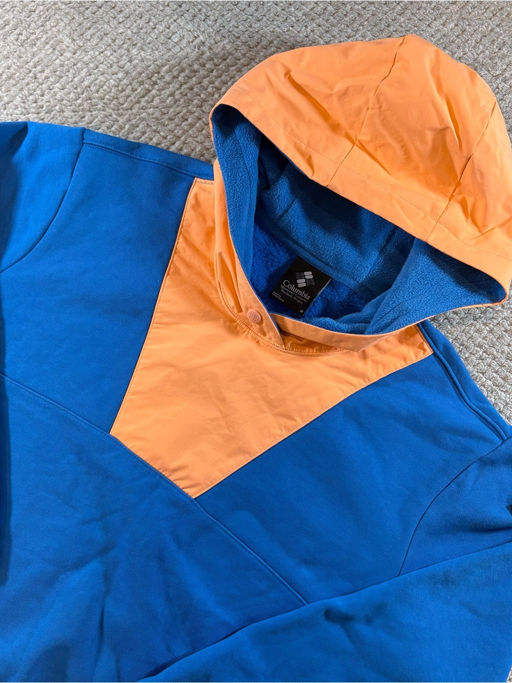 Columbia women’s M Blue and Orange Hooded Pullover Jacket Fleece-lined Hoodie